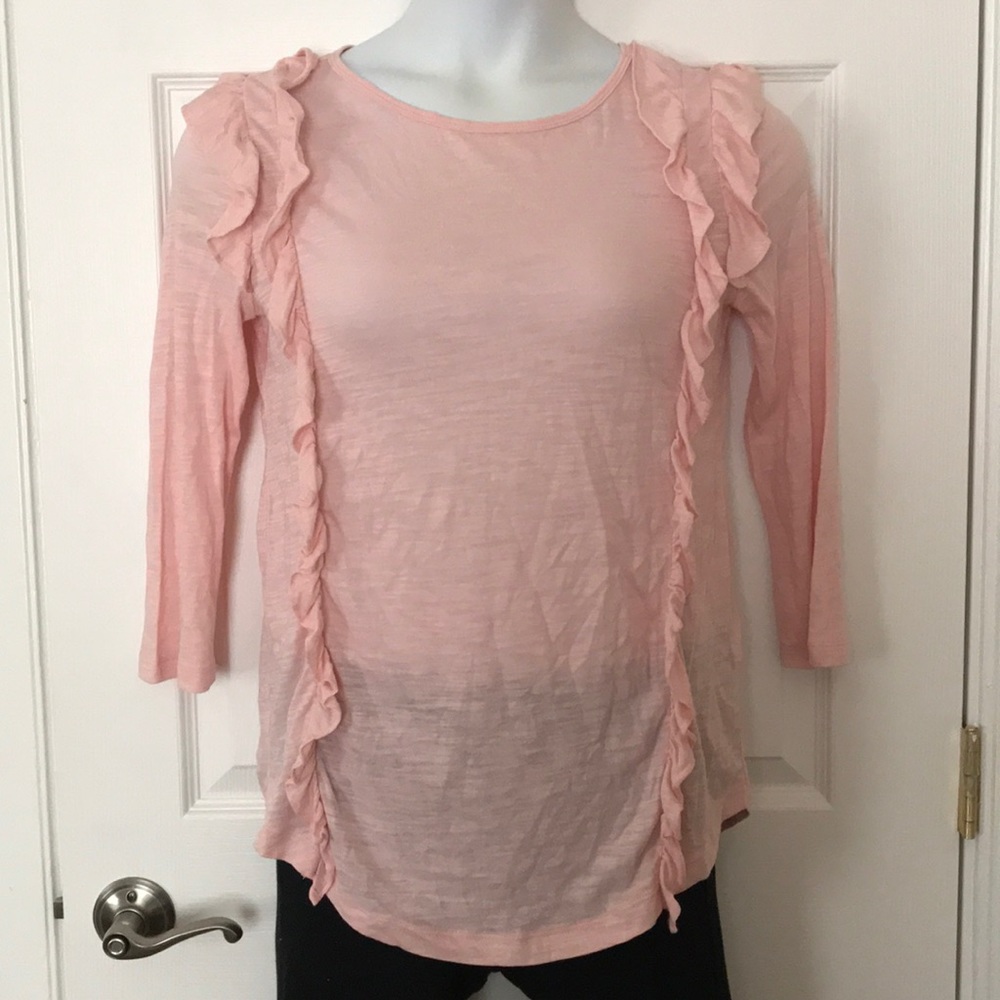 NWT Banana Republic soft pink ruffle long sleeve T